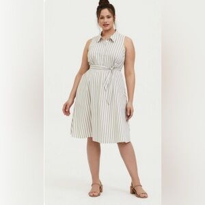 Torrid Taupe & White Stripe Poplin Shirt Dress in 2X